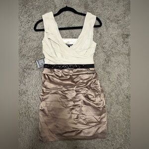 Express Women's Cream and Tan Mini Dress